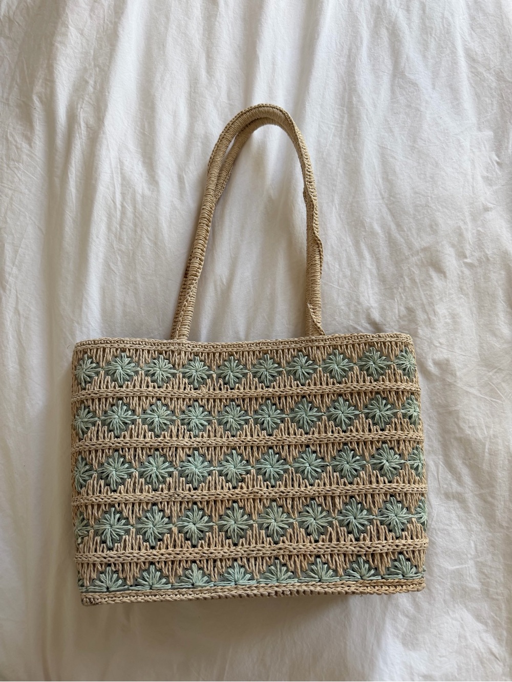Woven Straw Tote floral Bag
